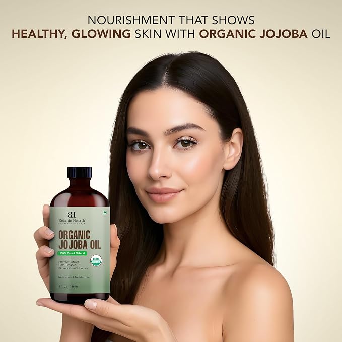 Botanic Hearth USDA Organic Jojoba Oil 4 Fl Oz |100% Pure and Natural- Cold Pressed & Hexane Free Natural Hair Growth Oil for Eyelashes, Eyebrows, Skin, Body, Face, Nails & Scalp