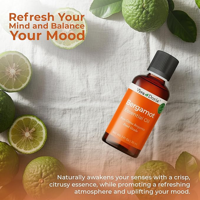 Viva Doria 100% Pure Bergamot Essential Oil, Undiluted, Food Grade, Italian Bergamot Oil, 1 Fluid Ounce (30 mL) Natural Aromatherapy Oil