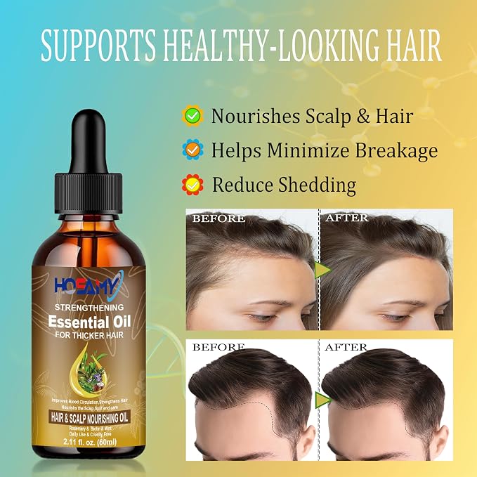 Hair Oil for Normal to Medium Hair - Weightless Scalp & Hair Serum with Rosemary, Biotin & 25+ Botanicals - Smooths Frizz, Soothes Scalp, Adds Shine for Thinning Hair - For Women & Men, 60ml