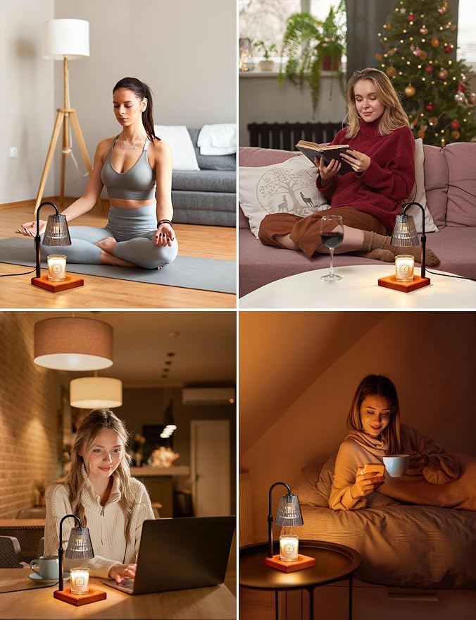 Candle Warmer Lamp with Timer, Dimmable Candle Warmer for Home Decor, Birthday Gifts for Women Mom, Adjustable Height Wax Melt Warmer with 2 Bulbs, Black