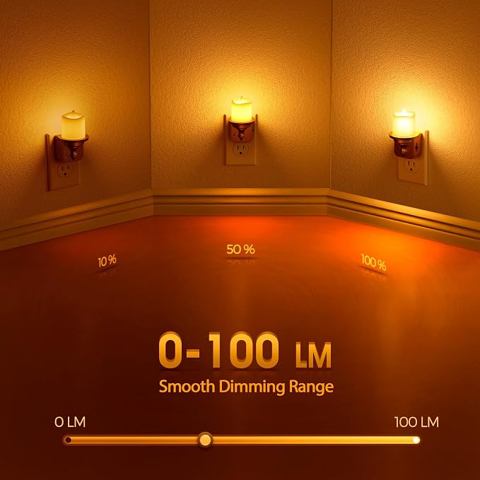 Briignite Candle Night Light, Amber Night Lights Plug into Wall 2 Pack, LED Vintage Night Light with Light Sensor, 0-100LM Dimmable Nightlight Plug in, Nightlight for Kids Hallway Bathroom Bedroom