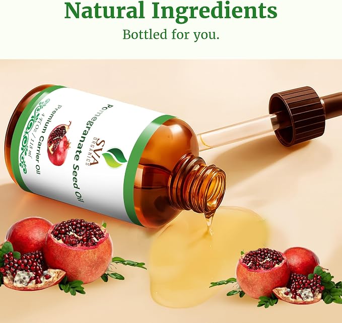 SVA Pomegranate Seed Organic - 4 Fl Oz – 100% Natural Cold Pressed Organic Pomegranate Oil - for Face, Skin Care, Hair Care, Scalp Massage & Body Massage – Carrier Oil with Dropper