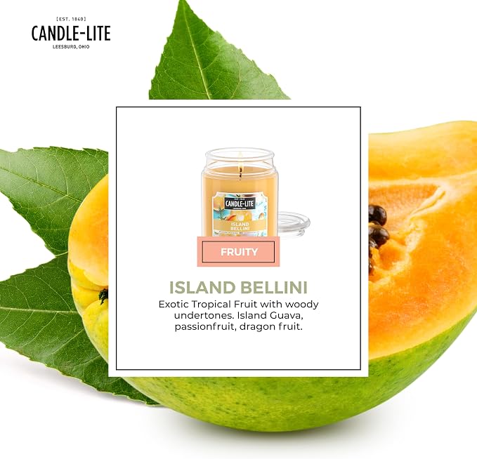 Candle-lite Scented Candles, Island Bellini, 18 oz Jar, Proudly Poured in The USA, Aromatherapy Candle, Single-Wick with 110 Hours of Burn Time, Perfect for Creating an Inviting Ambiance