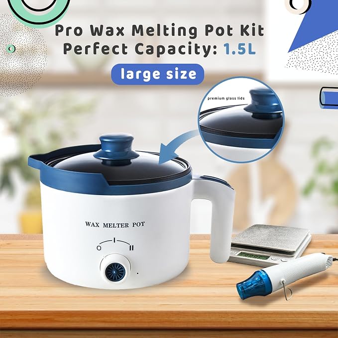 Wax Melting Pot Kit with Electric Wax Melter, Pro DIY Candle Making Supplies Kit with Digital Scale(No Battery), Heat Gun, Thermometer for Adults