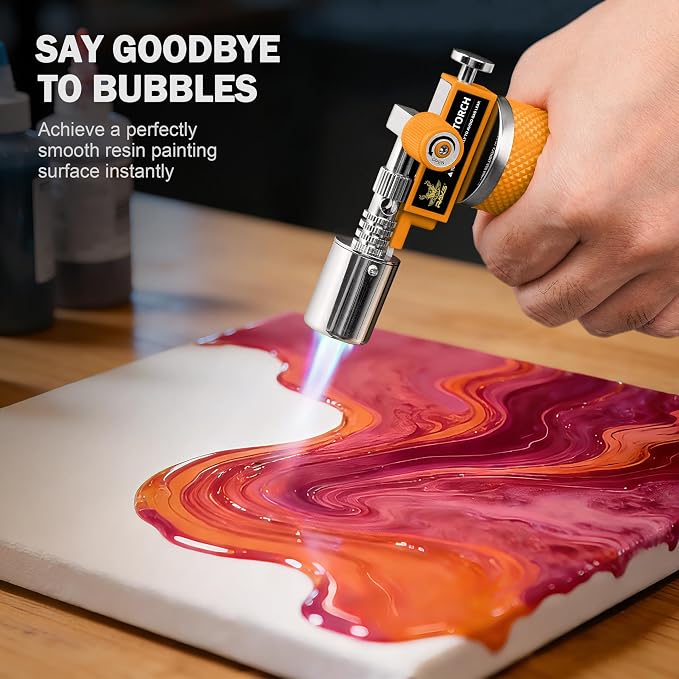 RAVS Butane Torch Lighter, Creme Brulee Torch with Adjustable Flame, Premium Metal Kitchen Torch for Baking, BBQ, DIY, Orange, Butane Gas Not Included