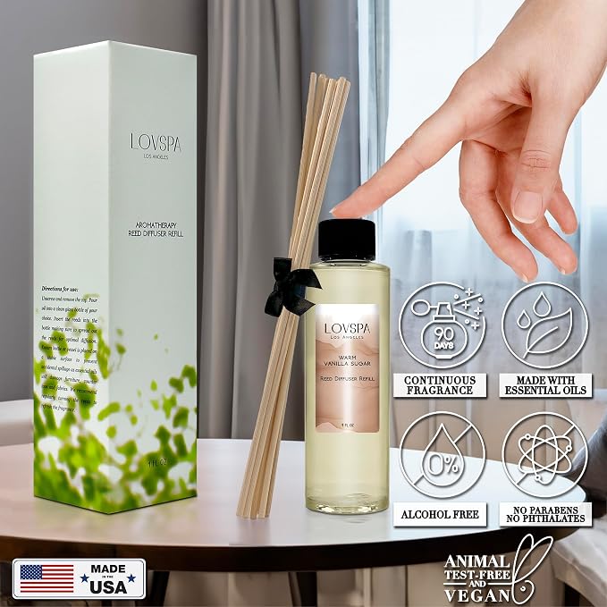 Warm Vanilla Sugar Diffuser Oil - Luxury Essential Oils for Diffuser Refill & Air Freshener Room Spray - Long-Lasting & Natural Home Fragrance, Scented Oil for Diffusers, USA Made, 4oz