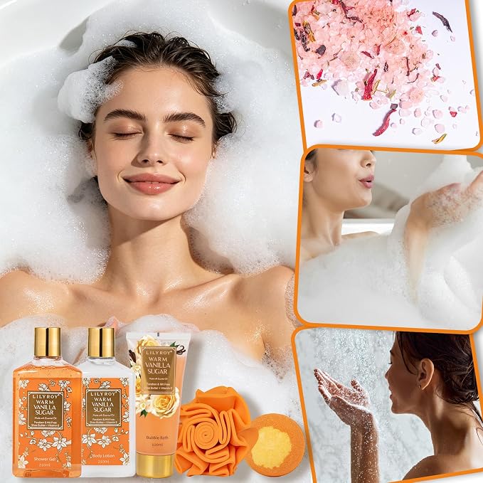 7Pcs Moisturizing Vanilla Spa Kit Bath Gifts Set Spa Gift Baskets for Women