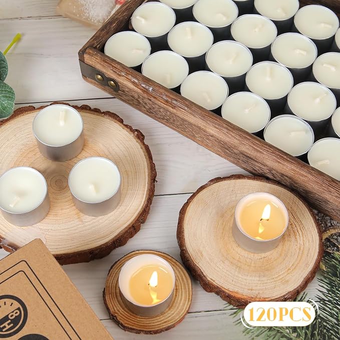 Soy Tealight Candles 120 Pack,8 Hours Long Burning Tealights Candles Bulk,Natural Soy Wax Tea Light Candle Paraffin-Free,Unscented Small Tea Candle for Emergency,Dinner