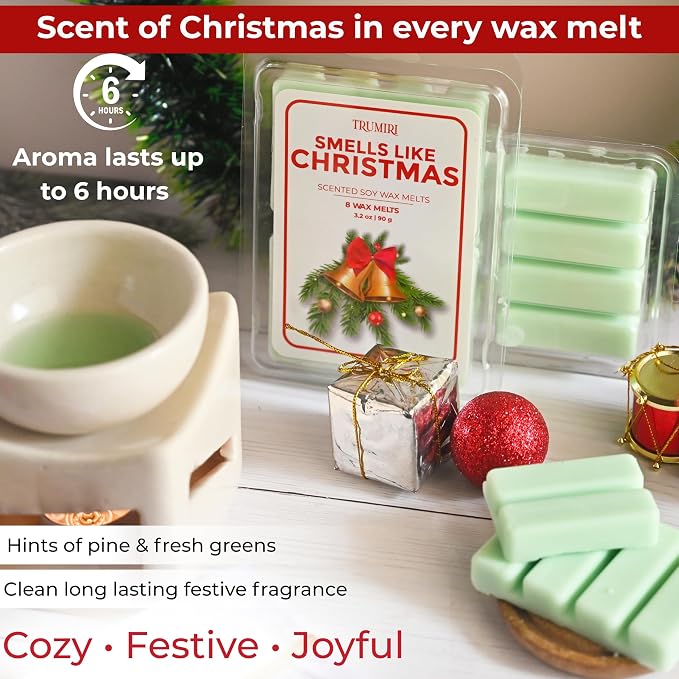 TRUMIRI Smells Like Christmas Scented Wax Melts - Made with Non Toxic Soy Wax and Essential Oils - Long Lasting Strong Scent Pet Safe Candle Wax Cubes Tarts for Warmers Pack of 4 Fall Christmas