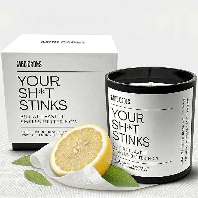 – Your Sh*t Stinks | Luxury Scented Candle for Bathroom & Bedroom Decor | 9.5oz Coconut Soy Wax | Non Toxic | Long Burn Time | Hand Poured Candle Jar for Home Fragrance