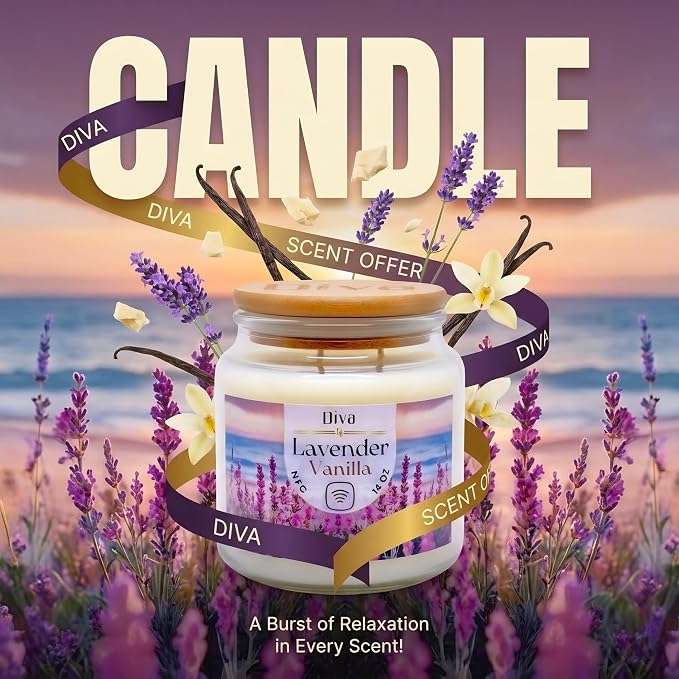 DV DIVA Lavender Vanilla Scented Soy Wax Candle Gift 14oz Anniversary, Valentine & Birthday Gift Luxury Large Candle with Hidden NFC Love Message Soft Fragrance for Home Decor & Relaxing Ambiance