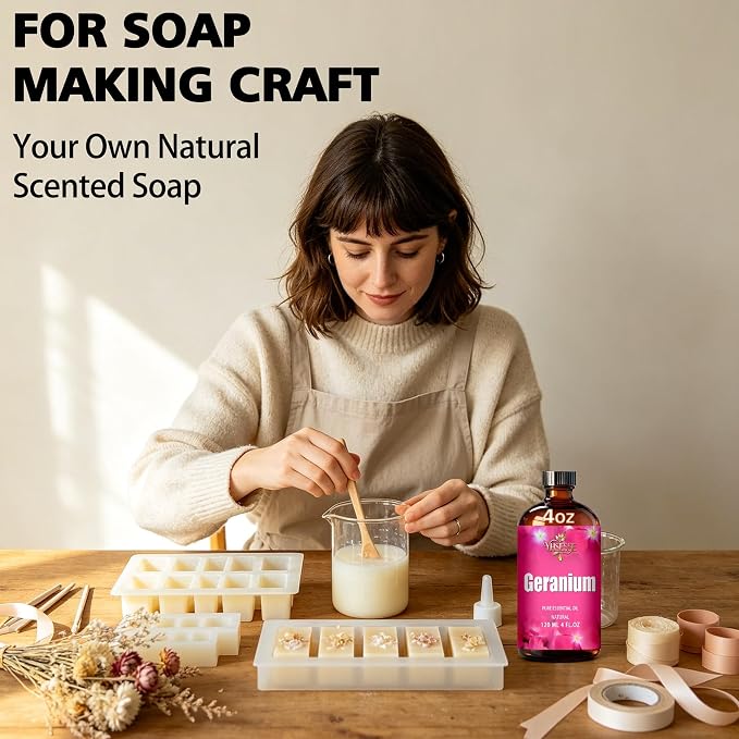 Geranium Essential Oil, Geranium Oil 4 Fl Oz 120ml for Diffuser Yoga Soap & Candle Making – with 0.33 Oz Roller Ball & Dropper YHSESSE Essential Oils