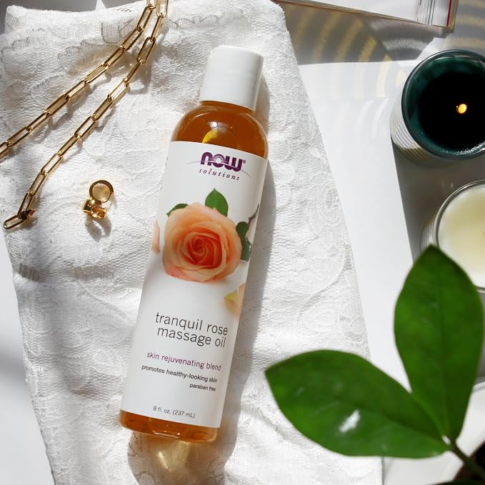 NOW Solutions, Tranquil Rose Massage Oil, Body Moisturizer for Dry Sensitive Skin, Promotes Healthy-Looking Skin, 8-Ounce (Pack of 2)