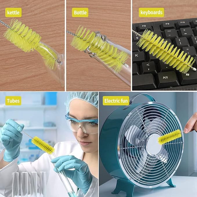 CiaraQ Bottle Cleaning Brushes, 8 Inch Nylon Tube Brush Set, Cleaner for Narrow Neck Bottles Cups with Hook, Set of 10pcs.