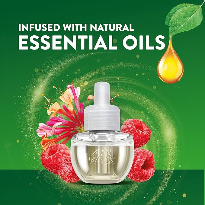 Air Wick Plug-In Scented Oil Refills, 6 Count, Lush Honeysuckle & Raspberry, Air Freshener, Essential Oils