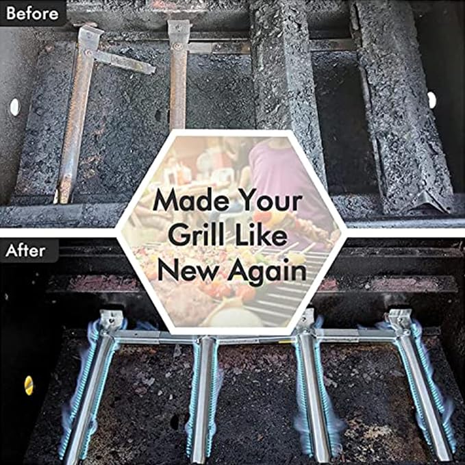 Hiorucet Grill Parts for Ken/More 146.46372610, 146.34611410, 146.23673310, 146.47468610, 146.16142210 Gas Grill Models, Grill Burner Tube, Heat Plate Shield, Crossover Tube Replacement Kit.