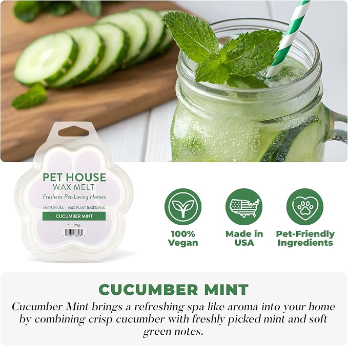 One Fur All Pet House Spring and Summer Wax Melts for Pet Odor, Natural, Plant Based Soy Wax Melts, Long Lasting Fragrance for Fresh Smelling Homes, Cucumber Mint