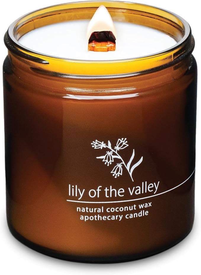Hemlock Park Lily of the Valley Apothecary Scented Candle | Crackling Wood Wick, Botanical Fragrance & Coconut Apricot Wax | Up to 80 Hour Burn Time | 16 oz | Made in USA