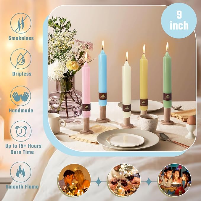 Ivory Taper Candles 9 inch - 4 Pack Fat Candle Taper Candles Dripless, Smokeless, Unscented Tall Candlesticks - Perfect for Home Decor, Weddings, and Special Occasions