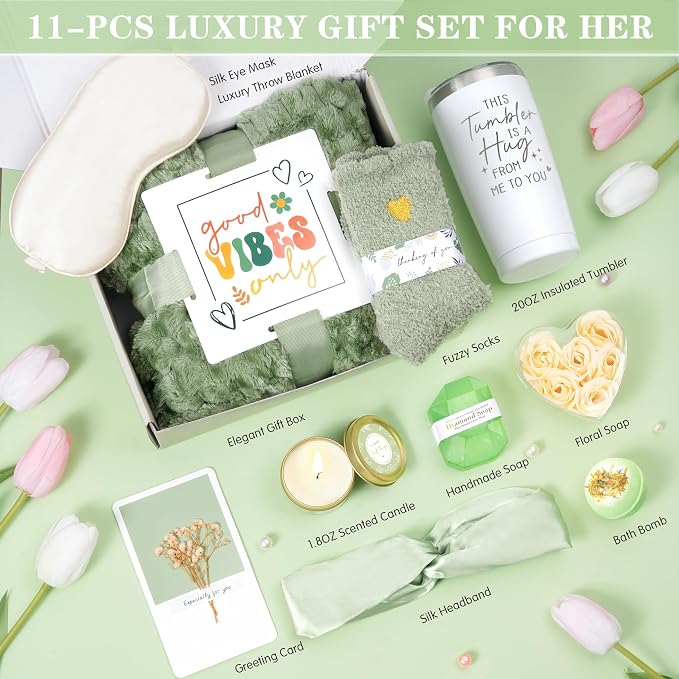 Mother‘s Day Gift for Women, Vanilla Relaxing Spa Gift Baskets, Self Care Kit Get Well Soon Gift Baskets, Care Package for Her Women Mom Friend Sister