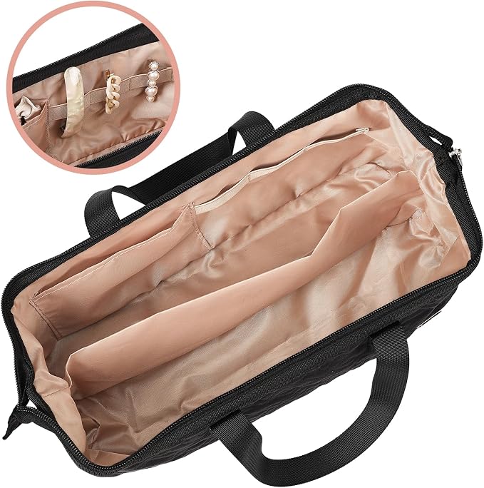 NISHEL Hair Tools Travel Carrying Bag, Portable Hair Air Wrap Dryer Case, Hair Dryer/Curling Iron/Airstraight Attachment Organizer, Black