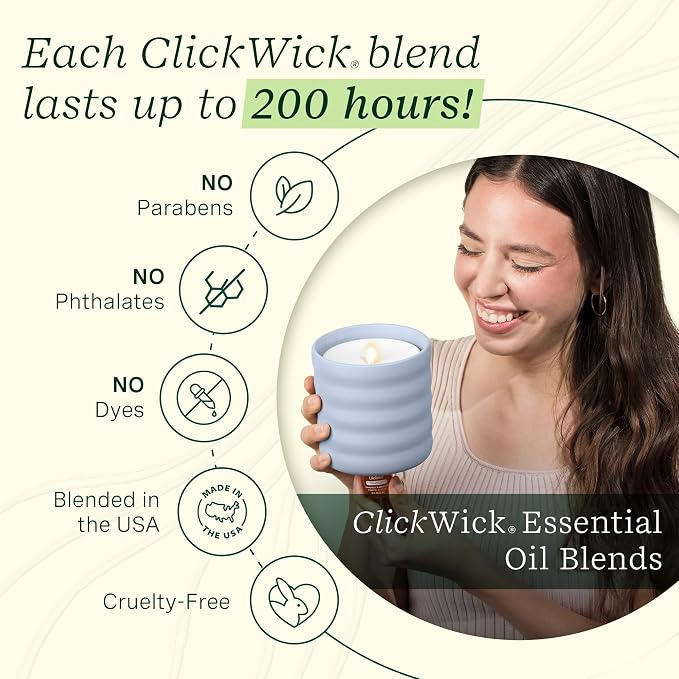 Lifelines Flameless Candle Aromatherapy Essential Oil Diffuser with 2 ClickWick Essential Oil Blends - Cordless & Waterless Diffuser for Home - Scented Electric Candles Blow Out Flame - Periwinkle