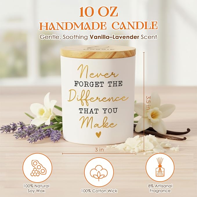 OASSIE Thank You Gifts for Women Men - Vanilla Lavender Candle 10 oz - Inspirational Teachers Farewell Birthday Retirement Nurse Weeks Appreciation Gifts for Women Coworkers Friends Boss Employees