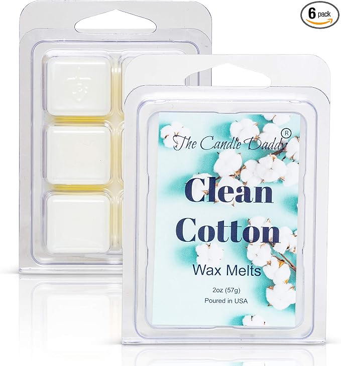 Clean Cotton- Fresh, Calming Cotton Scented Melt- Maximum Scent Wax Cubes/Melts- 1 Pack -2 Ounces- 6 Cubes Gift for Women, Men, BFF, Friend, Wife, Mom, Birthday, Sister, Daughter, Long Lasting