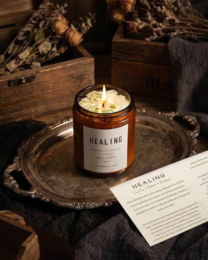 Healing Energy Candle, Negative Energy Cleansing,Soy Aromatherapy, Handmade Crystal Candle for Soothing.(Healing)