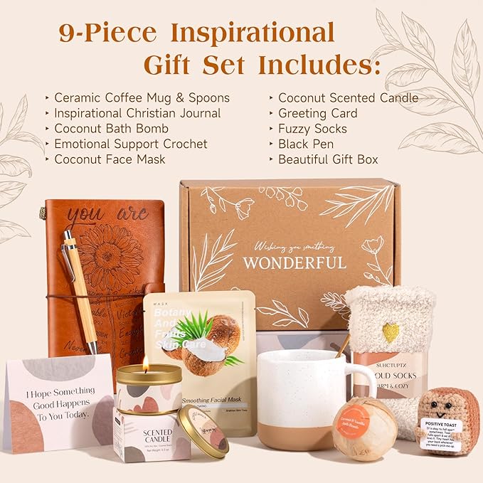 Christian Gifts for Women, Happy Birthday Gifts for Women, Inspirational Gift Box, Mothers Day Get Well Employee Appreciation Thank You Gifts for Mom Friend Teacher, 9pcs Unique Set