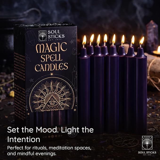 SOUL STICKS Protection Magic Spell Chime Taper Candles Deep Purple 20 Pack - Colored Unscented Chime Candles for Altar, Rituals, Ceremonies, Meditation Witchcraft Supplies, Wiccan, Candles Clearance