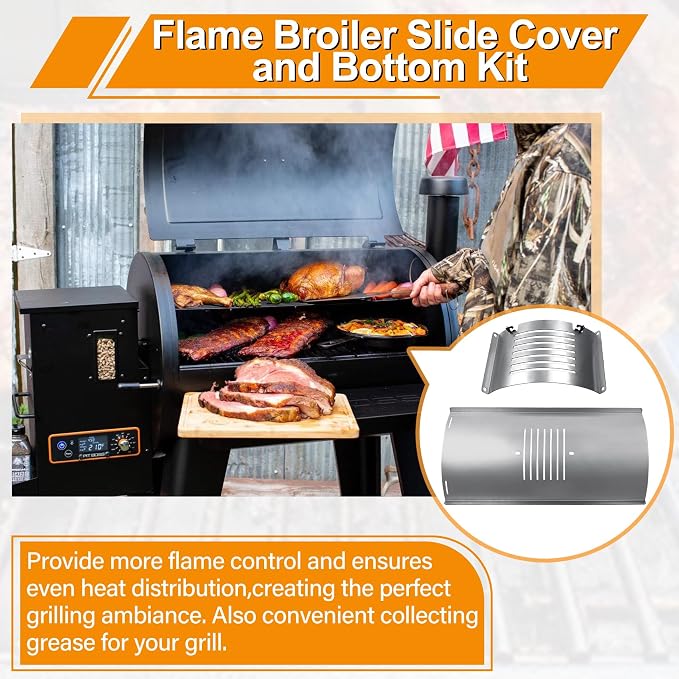 Flame Broiler Kit for Pit Boss PB1600, PB1150, PB1100, PB1000 Series and Pro Series 1100 (PB1100PS1) Wood Pellet Grills, Replacement Parts Includes Main Plate and Slider for Pit Boss Smoker Grill