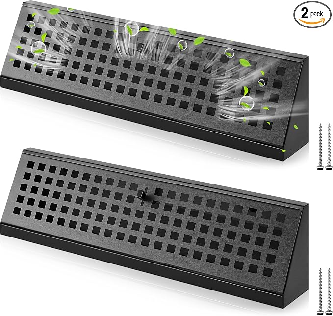 Yaocom 2 Pcs 15 Inch Baseboard Register Duct Opening Size Vent Covers for Home Floor Diffuser Wall Corner Baseboard Air Covers Floor Diffuser Including Screws Easy Installation(Black,Plaid)