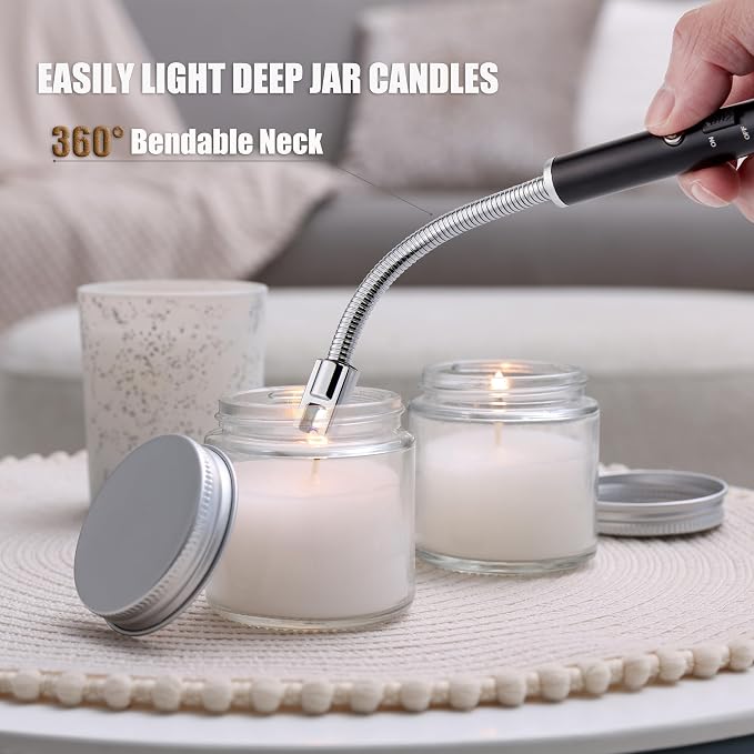 TOMOLO Electric Lighter 2 Pack, Long Flexible Neck Candle Lighter with Safety Switch, Windproof Plasma Flameless USB Rechargeable Lighters for Candles, Grill, Camping & Gas Stove (Black&Silver)