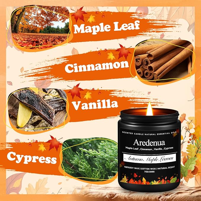 Autumn Leaves Candles – Warm Seasonal Leaf Aroma, Hand-Poured Soy Candles for Winter Home Décor, Cozy Holiday & Christmas Candle Gift