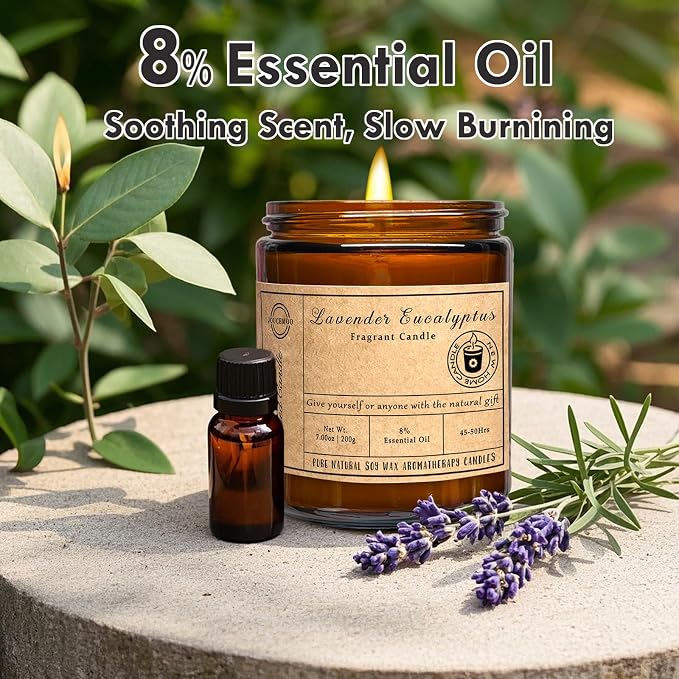 Scented Candles - Lavender Eucalyptus Candles for Home Scented, 7oz Soy Wax Aromatherapy Candle, Stress Relief, Calming Candle for Relaxation, Non Toxic, Birthday Gifts for Women & Men