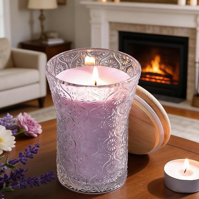 HAVITI Lavender Candle, 8 OZ Scented Candles Soy Jars Candles for Women Galentines Valentines Mother's Day Gift, Aromatherapy Purple Candles for Home Scented Bridal Shower