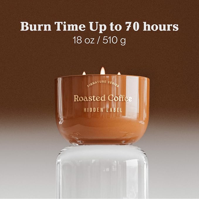 Roasted Coffee Scented Candle, 18oz Natural Soy Wax Non Toxic, 3-Wick Large Candles for Home, 75 Hours Burn Time, Strong Cold & Hot Throw, Coffee Lover Gift, Kitchen & Office, Long Lasting Aroma