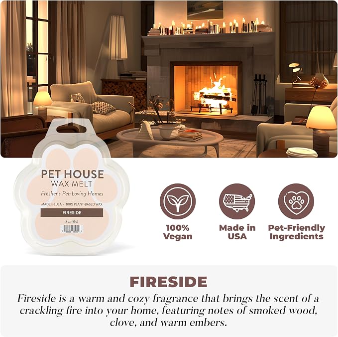 Pet House Fireside Scented Wax Melts - Natural, Long-Lasting, Plant Based Pet Friendly Soy Wax Melts Pack of 2