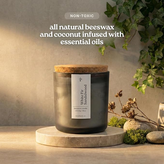 Aspen & Oak Luxury Beeswax Candle 16oz - Long Burning Pure Beeswax Candles, Non Toxic, Natural, Clean, Essential Oil Scented Organic Candles, Home Decor & Gifts - White Fir Sandalwood
