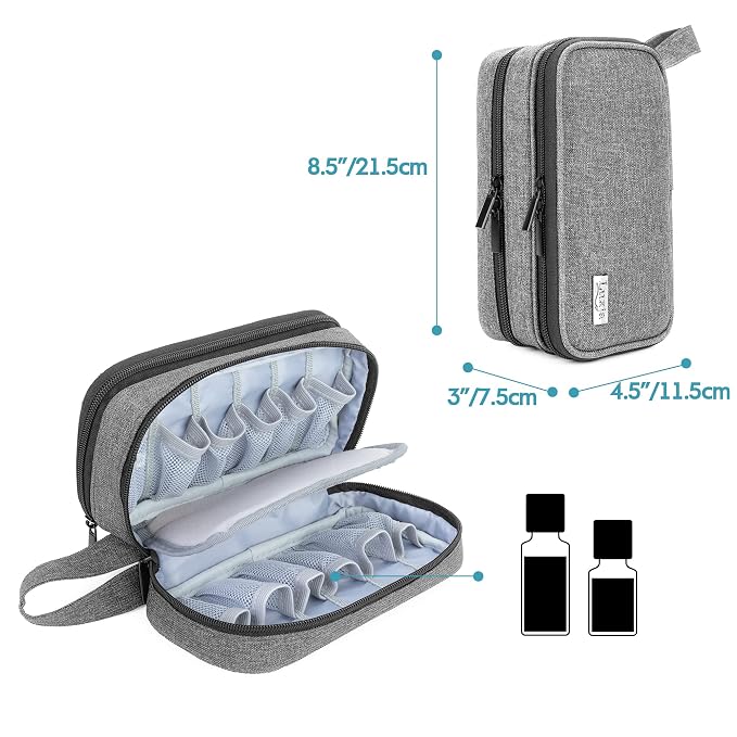 LUXJA Essential Oil Carrying Case - Holds 12 Bottles (5ml-15ml, Also Fits for Roller Bottles), Portable Double-Layer Organizer for Essential Oil and Accessories, Gray