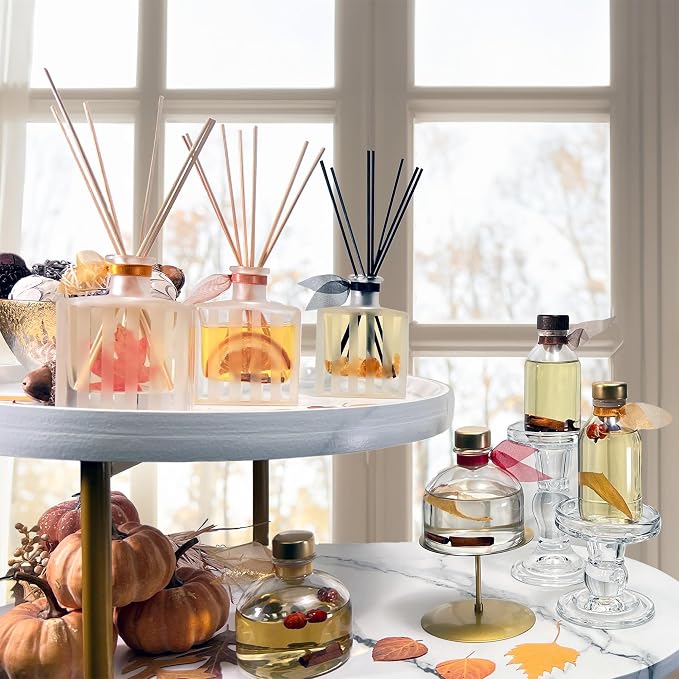 Reed Diffuser Set, Spiced Pumpkin Scented Oil Diffuser with Sticks, Home Fragrance Accessories for Bathroom Shelf Decor, Aroma Diffusers for Home or Office Fall Decor, USA Made