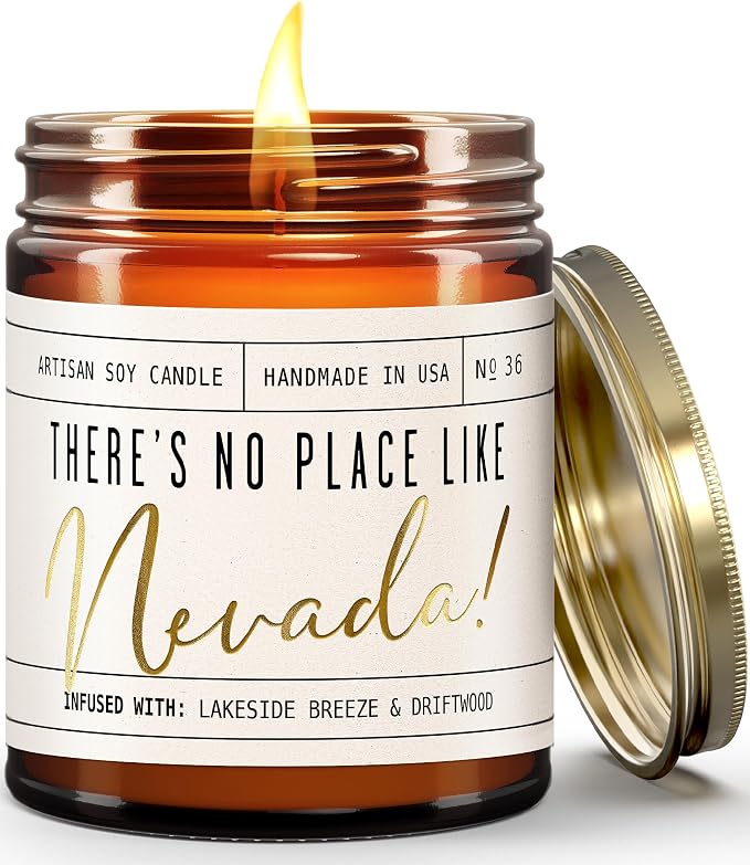 Nevada Gifts, Nevada Decor for Home - 'There's No Place Like Nevada Candle, w/Crisp Lake Tahoe Air, Driftwood & Apple I Nevada Souvenirs I Nevada State Gifts I 9oz Jar, 50Hr Burn, USA Made