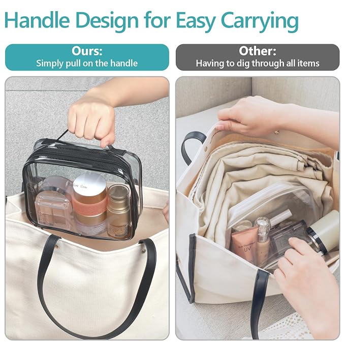 PACKISM Clear Makeup Bag Combo Pack, 1 TSA Approved Medium & Large for Checked Luggage, Clear Toiletry Bag with Handle, Water-resistant Travel Essentials Organizer, Elegant Black