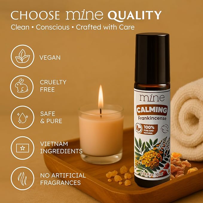 Mine Frankincense Essential Oil Roll On - Frankincense Oil, Calming Essential Oil Rollerball for Skin