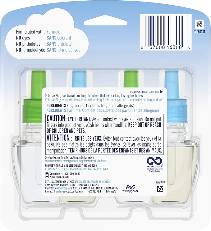 Febreze Plug in Air Freshener and Odor Fighter, Scented Oil Refill, Morning & Dew, 0.87 Fl Oz (Pack of 2)
