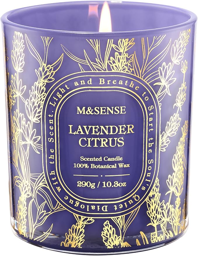 M&SENSE Lavender Citrus Soy Candle, Calm Sleep Relaxation Gift | 55H Clean Soy Wax Slow Burning, Bedtime Ritual For Bathtub, Non-Toxic Nightstand, Reusable Purple Jar