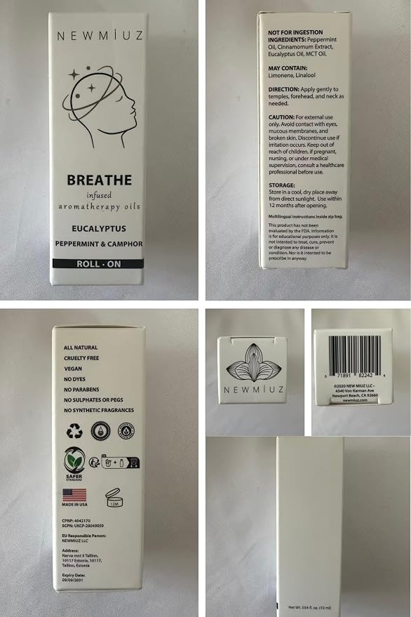 Breathe Easy Roll on Stick Peppermint Eucalyptus Essential Oil Blend Stress Sinus Natural Relief Gifts for Women Men Perfect Stocking Stuffers
