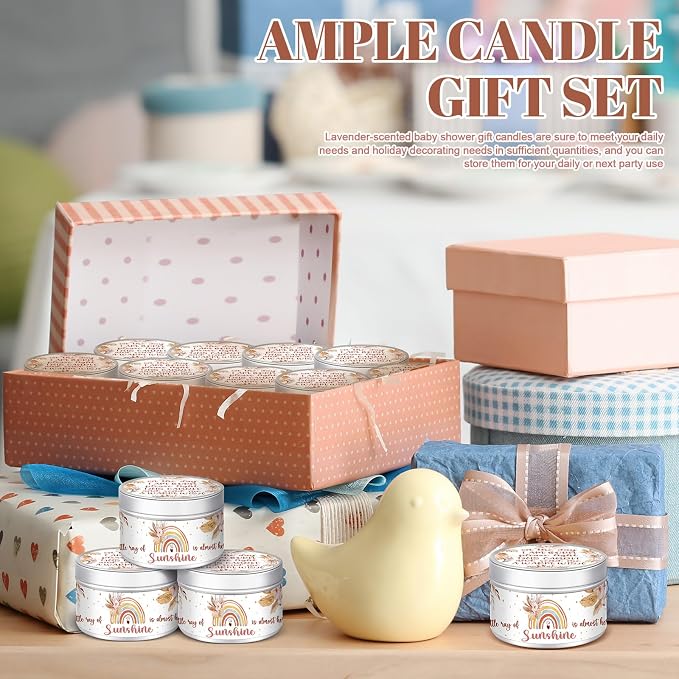 MTLEE 24 Pcs Boho Baby Shower Party Favors Candles Lavender Scented Baby Shower Favors for Guests Rustic Tealights Candles Gender Reveal Return Gifts (1.2 oz, Khaki)