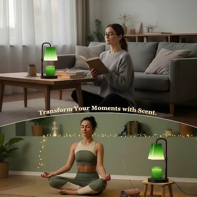 Candle Warmer Lamp with Timer Electric Wax Warmer for Scented Wax Melt Warmer Melter for Jar Candles Dimmable Adjustable Height Gifts for Women Mom House Warming Frossted Glass Green